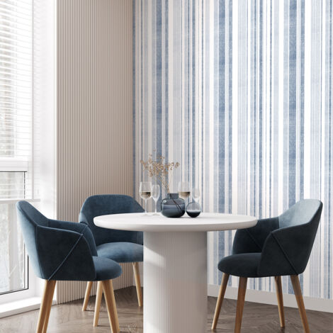 Papier peint intissé pré-encollé - SCANDINAVE LIGNES VERTICALES BLEUES - 1 rouleau de 300x60cm