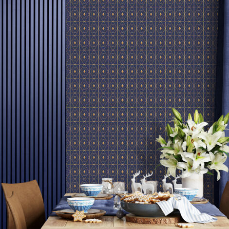 Papier peint intissé pré-encollé - SCANDINAVE SAPPHIRE - 1 rouleau de 300x60cm