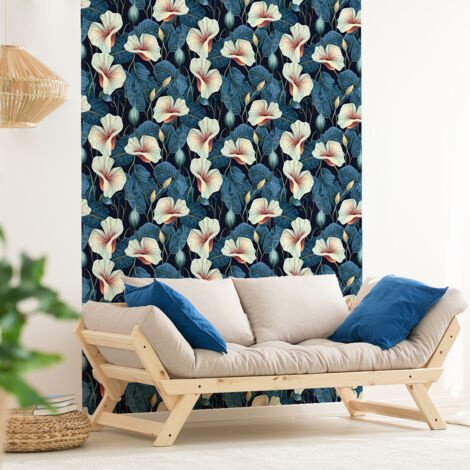 Papier peint intissé pré-encollé - TROPICAL FLEURS ET FEUILLES BIRMINGHAM - 1 rouleau de 300x60cm