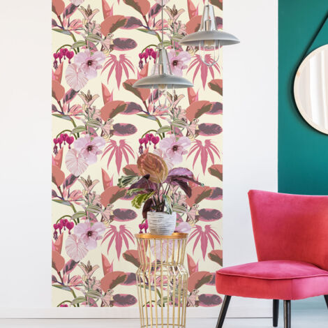 Papier peint intissé pré-encollé - TROPICAL ORCHIDÉES FLEURS ET FEUILLES EXOTIQUES - 1 rouleau de 300x60cm
