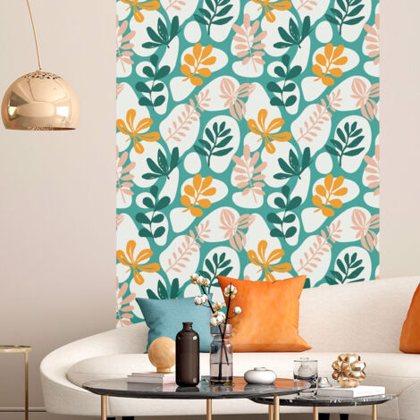 Papier peint intissé pré-encollé - TURQUOISE FEUILLES TROPICALES - 1 rouleau de 300x60cm