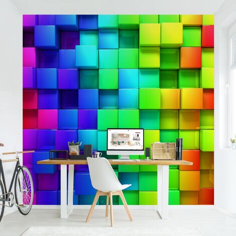 Papier peint intissé Premium - 3D Cubes - Mural Carré