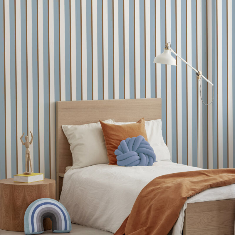 Papier peint intissé rayures Stripe 1005 x 52cm Bleu, blanc, marron