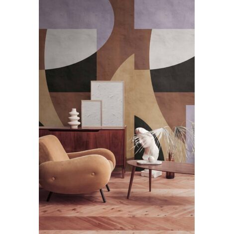 Papier peint intissé Rétro Beige, Marron, Noir - 1,59 x 2,8 m