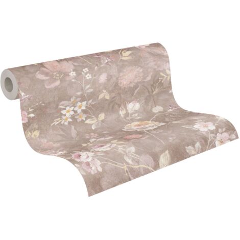 Papier peint intissé romantique style maison de campagne avec fleurs Papier peint intissé romantique vieux rose