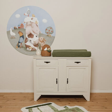 Papier peint intissé rond Little Farm Diamètre 100cm Multicolore