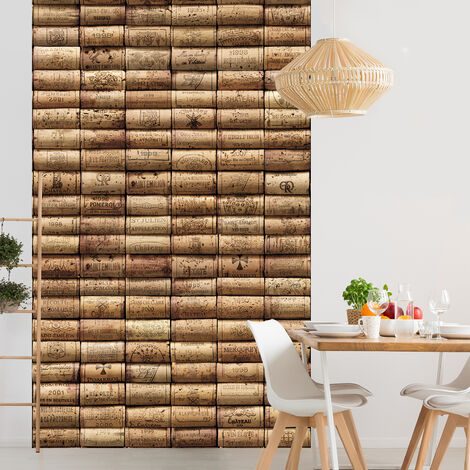 Papier peint intissé rustique, collection bouchons liège, 250x150cm, style vintage, panoramique.