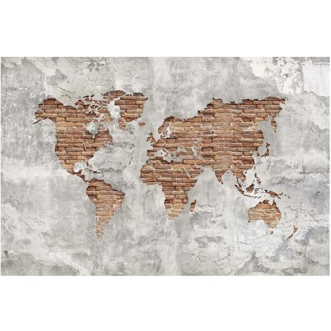 Papier peint intissé - Shabby Concrete Brick World Map - Mural Large Dimension HxL: 225cm x 336cm
