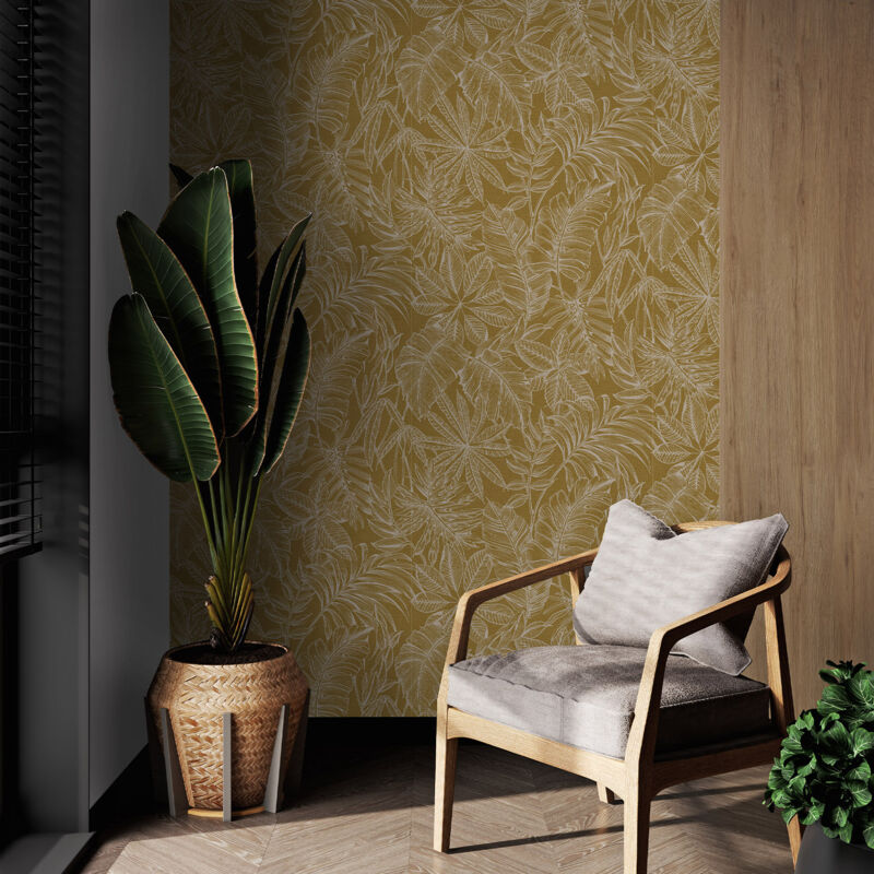 Papier peint intissé Tropical chic 1005 x 52cm Moutarde