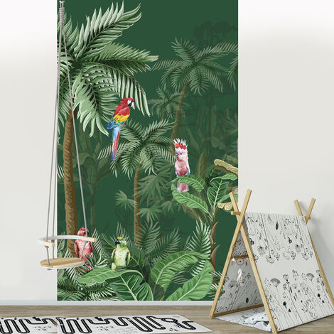 Papier peint Intissé Tropicale avec Perroquets, 250 cm X 150 cm - Forêt Exotique