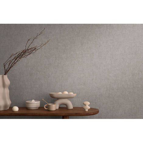 Papier peint intissé uni gris et taupe - 10,05 x 0,53 m - collection Cosmopolitan
