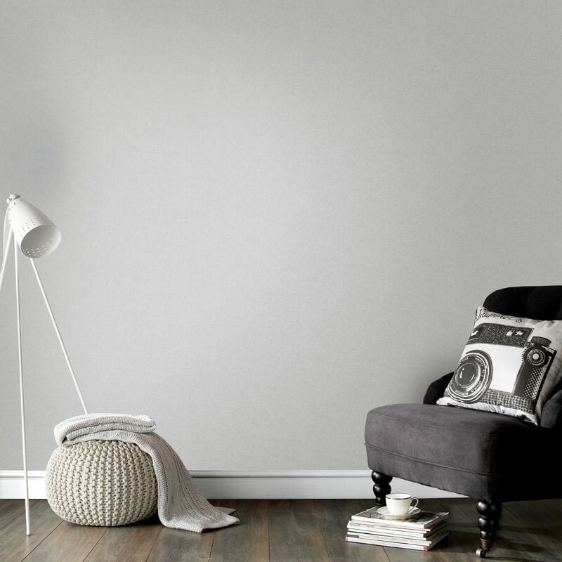 Papier peint intissé Uni Lin clair 1000 x 53cm Gris