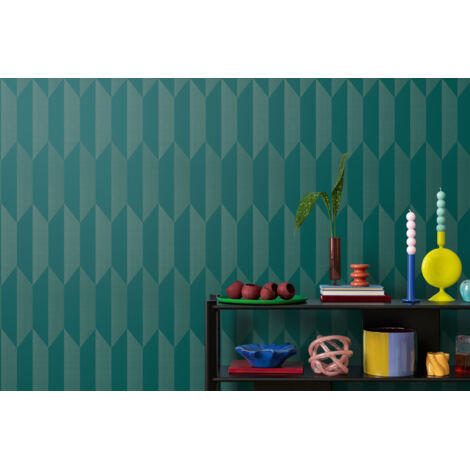 Papier peint intissé vert moderne, style graphique et géométrique - 10,05 x 0,53 m - collection Cosmopolitan