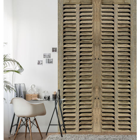 Papier peint intissé vintage, persienne en bois marron, style ancien, 250 cm X 150 cm - Marron