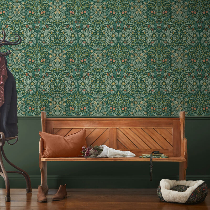 Papier peint intissé William Morris Blackthorn Deep Green 1005 x 52cm Vert