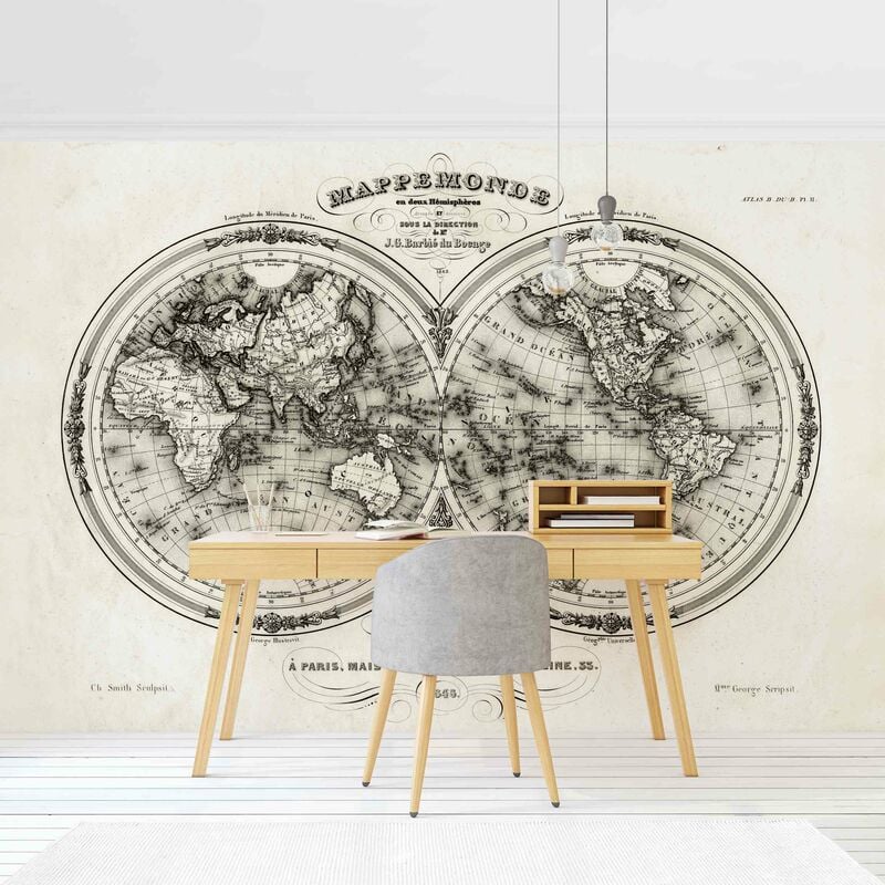 Papier Peint Intissé World Map French Map Of The Hemispheres Of 1848 Mural Large
