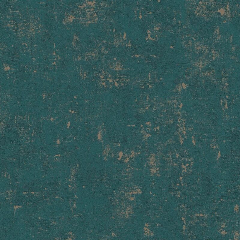 Papier peint intissé aspect plâtre bleu turquoise or Tapisserie style industriel Papier peint pétrole or jade idéal salon & chambre