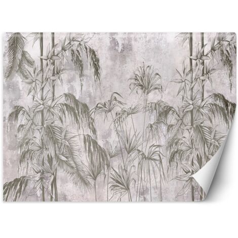 Papier peint Jungle Béton Plantes Noir et Blanc 200x140