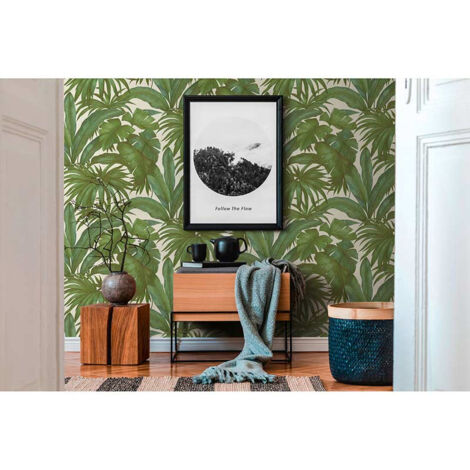 Papier peint jungle vert Tapisserie moderne Papier peint intissé et embossé Facile à appliquer Idéal pour salon