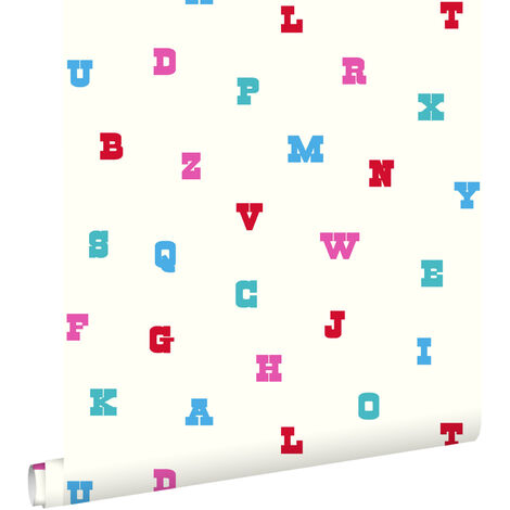 papier peint l'alphabet turquoise et rose  - ESTAhome