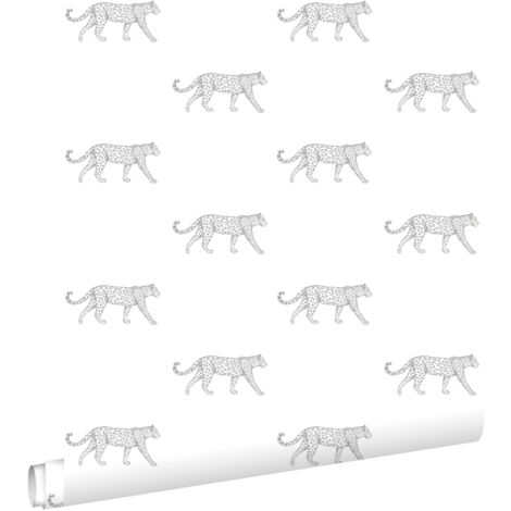 papier peint léopards blanc et gris clair  - ESTAhome