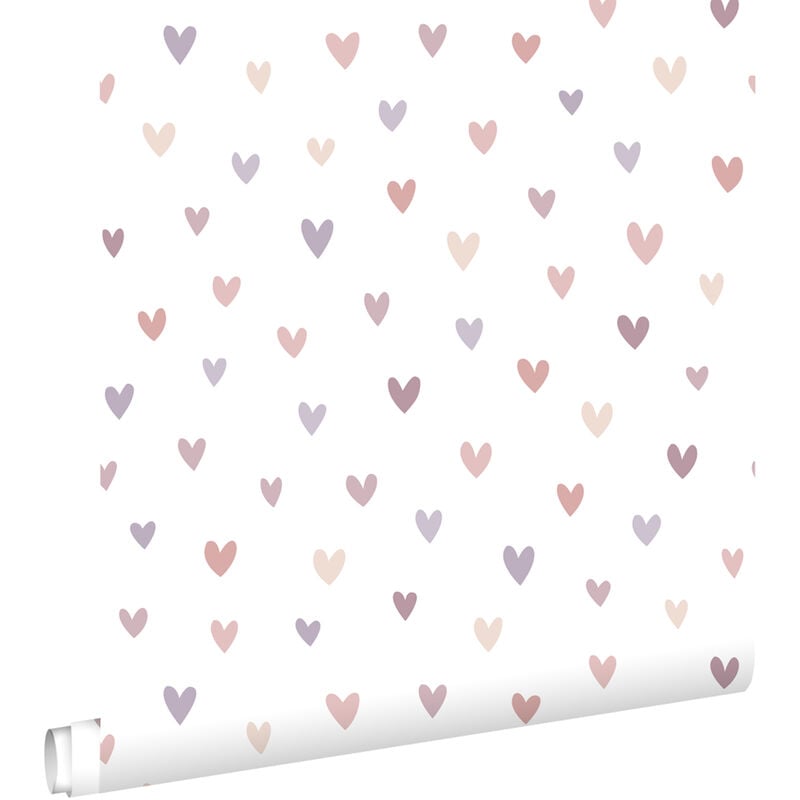 Papier peint coeurs terracotta et violet Estahome