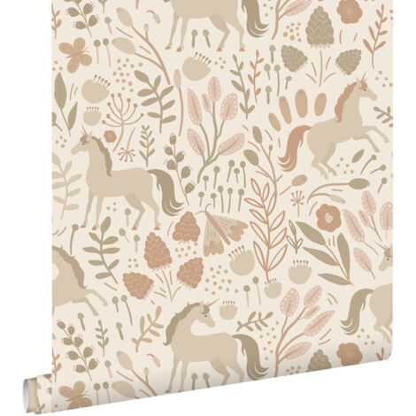 papier peint licornes beige et rose terracotta  - ESTAhome