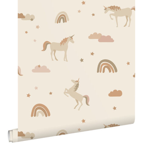papier peint licornes beige et terracotta  - ESTAhome