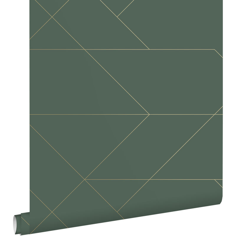 Estahome - papier peint lignes graphiques vert foncé et or