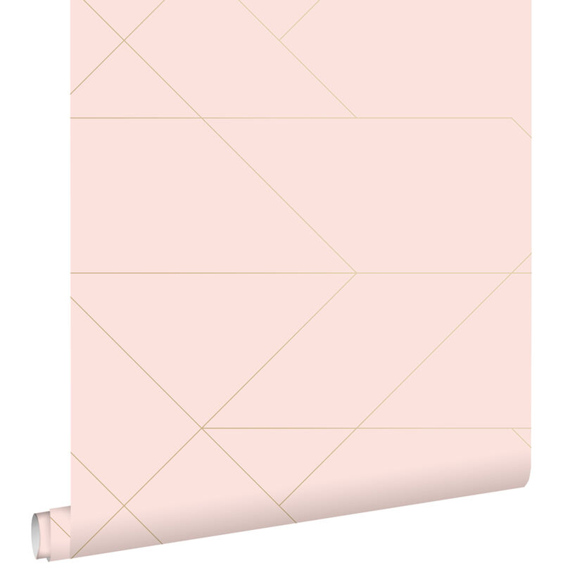 Estahome - papier peint lignes graphiques rose clair et or
