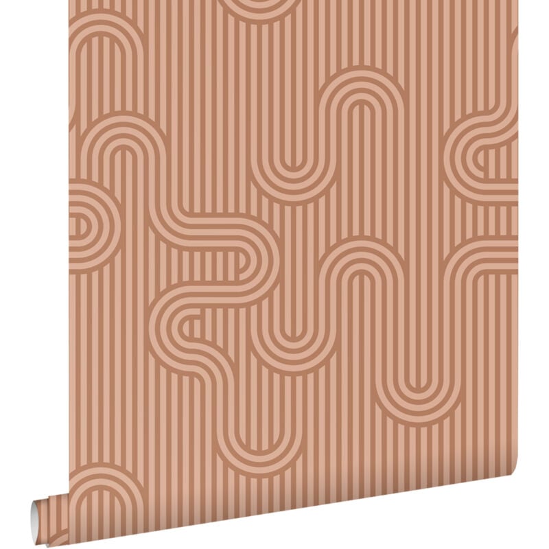 Papier peint lignes graphiques terracotta Estahome