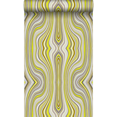 papier peint lignes graphiques jaune ocre - Origin Wallcoverings