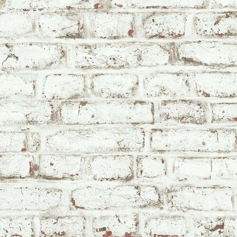 Papier peint lutece imprimé briques blanches écaillées Blanc 10mx 0.53 m