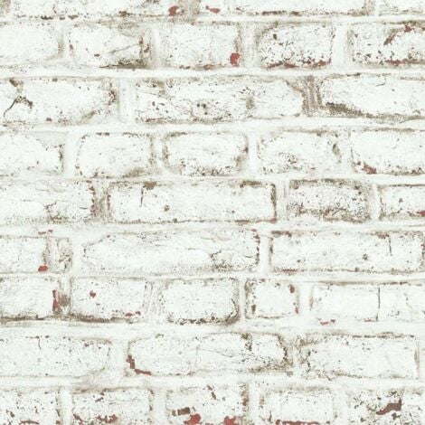 Papier peint LUTECE imprimé briques blanches écaillées Blanc 10mx 0.53 m