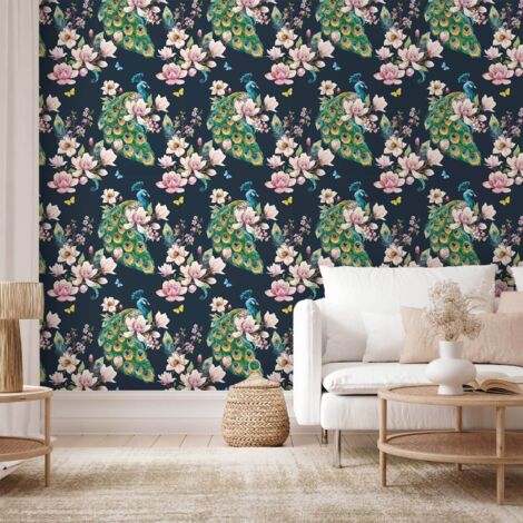 Papier peint - Magnolias et Paons