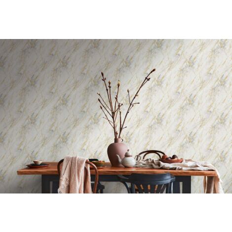 Papier peint marbré beige et or – Effet marbre 3D – Intissé 53 cm x 10,05 m – Raccord sauté 32 cm – Facile à poser et décoller – A.S. Creations