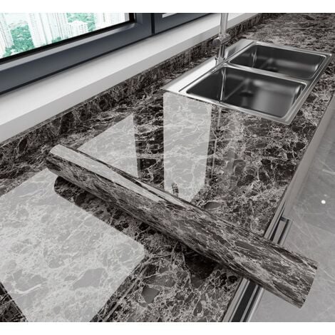AUTRES Papier Peint Marbre Gris Brillant de 60CM10M Papier Adhésif pour Meuble Cuisine Salle de Bain Bureau Table Escalier Étagère Revêtement Vinyle pour Plan de Travail Adhésif Amovible Imperméable Épais