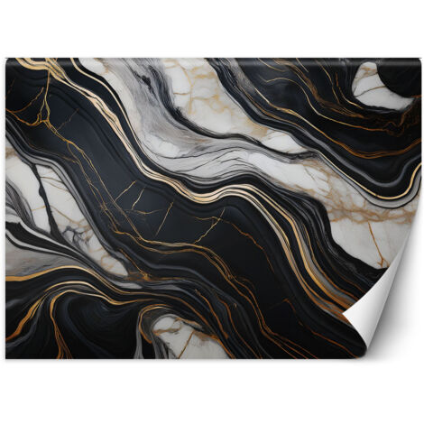 Papier peint Marbre noir et blanc avec or 250x175