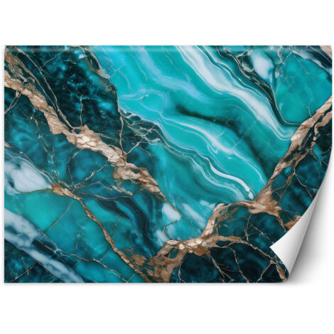 Papier peint Marbre turquoise et or 100x70