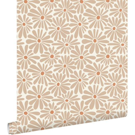 papier peint marguerites beige chaud  - ESTAhome