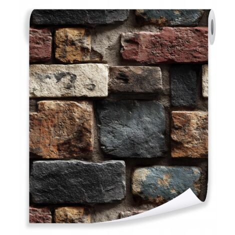 Papier peint marron noir structure en brique sur mur molletonné salon chambre coucher