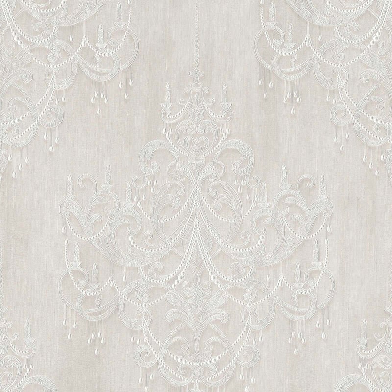 Papier peint néo-baroque gris argent Papier peint élégant avec motif de lustre Papier peint baroque romantique