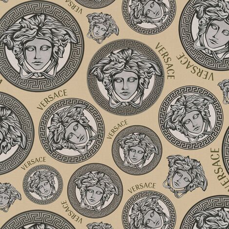 Papier peint Medusa beige et argent Tapisserie luxe graphique à cercles Papier peint design idéal pour chambre