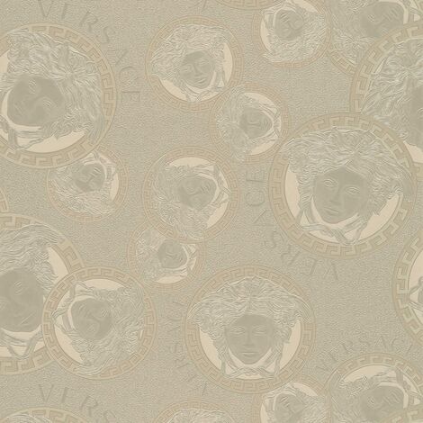 Papier peint medusa gris effet métallique Tapisserie luxe graphique à cercles Papier peint design effet brillant idéal couloir