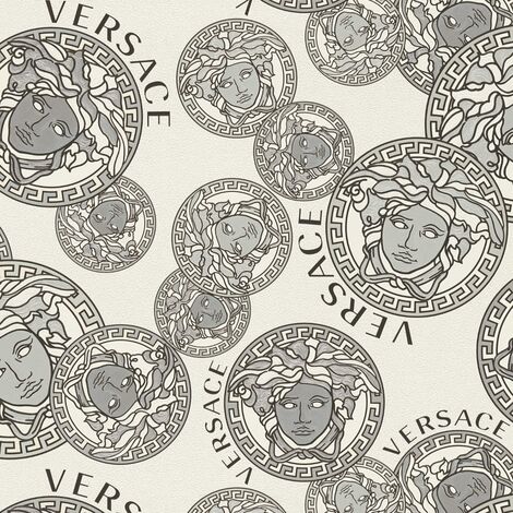 Papier peint Medusa gris sur fond crème Tapisserie luxe graphique à cercles Papier peint design idéal pour cuisine
