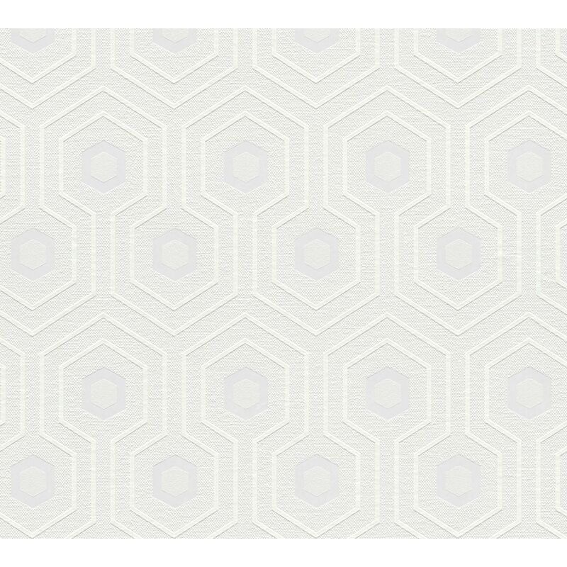 Papier peint géométrique blanc 10,05 x 0,53 m Tapisserie moderne aspect 3D Papier peint intissé à hexagones idéal pour cuisine