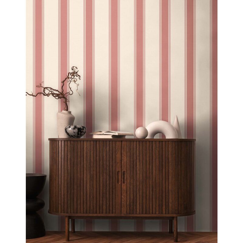 Papier peint anglais rayé rouge et blanc Papier peint classique en effet textile Papier peint à rayures rouges