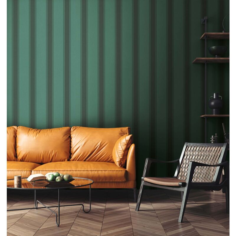 Papier peint anglais de style campagne vert noir Papier peint à rayures vert foncé Papier peint classique à motifs pour le salon