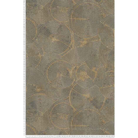 Papier peint imprimé Tribal Circles Noir et Or 10ml x 0,53m