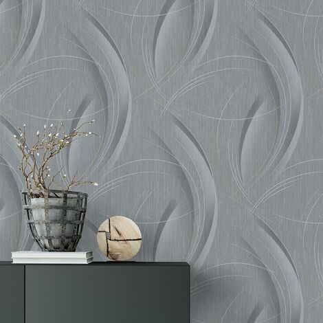 Papier peint moderne à motif abstrait pour couloir | Tapisserie graphique grise & blanche | Papier peint tendance gris motif géométrique